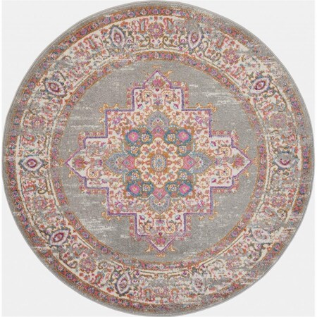 Palacedesigns 5 ft. Round Gray & Gold Medallion Area Rug PA3648283